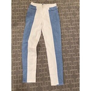 Akira Colorblock Denim Jeans Size 7 White And Denim Geometric Boho‎ Festival